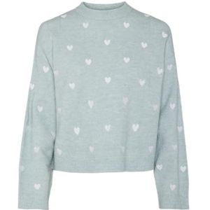 PCPAYA LS EMB HIGH Neck Knit BC, Cloud Blue/Detail: white Hearts, M