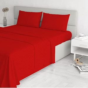 Italian Bed Linen Satijnen strepen beddengoed, rood, dubbel