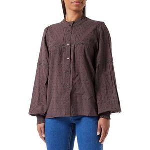 KAFFE Dameshemd Casual Fit Mandarijn Collar Lace Details Button Up, Java, 38 NL