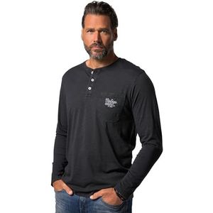 JP 1880 Henley T-shirt voor heren, lange mouwen, knoopsluiting, vlamjersey, zwart, 3XL