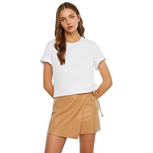 Trendyol Dames Wit 100% Katoen Bicycle Collar Boyfriend Knitted T-Shirt, XS