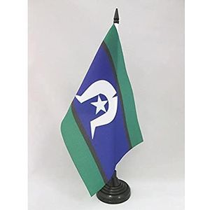 Torres Strait Islands Table Vlag 14x21 cm - Australië - Torres Strait Islander Desk Vlag 21 x 14 cm - Zwarte plastic stok en voet - AZ FLAG