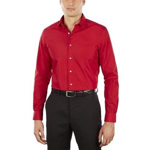Van Heusen Herenoverhemd getailleerd poplin effen, Vlam, 15.5"" Neck 36""-37"" Sleeve