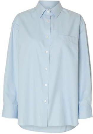 Selected Femme - Slfester LS Oversize Shirt - Blauw - Overhemd - Dames - Katoen