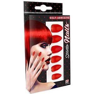 Widmann 05342 - Set van 12 zelfklevende stiletto-nagels, volwassen vrouw, jaren 50, disco, duivelin, Spaans, carnaval, Halloween, rode kleur