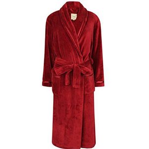 Dames Soft Fleece Badjas, Wijn Rood met Lint Detail