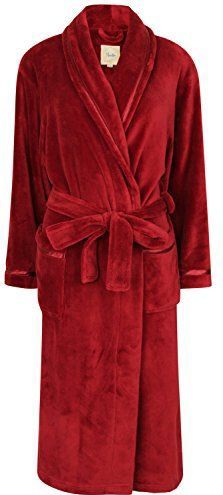 Dames Soft Fleece Badjas, Wijn Rood met Lint Detail