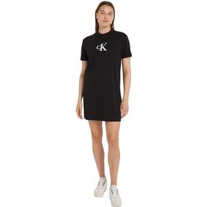 Calvin Klein Jeans Satijnen Ck T-shirtjurk voor dames, zwart., XL