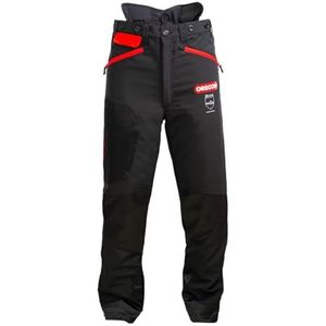 Oregon Waipoua Kettingzaag beschermende veiligheidsbroek, type A klasse 1 kettingzaagbescherming, verstelbare lichtgewicht ademende hergedwongen kleding, maat L/EU 50-52 - zwart/rood (295466/L)