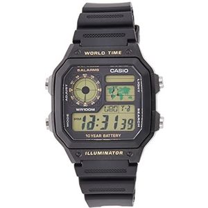 Casio AE-1200WH-1B herenhorloge, kwarts, digitaal, armband van kunsthars, zwart