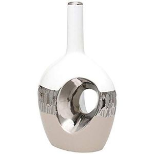 Dekohelden24 Moderne decoratieve designer keramische vaas ovaal met gat in cappuccino/zilver/wit. Afmetingen L/B/H: 18 x 11,5 x 29 cm., 213102, vaas 29 cm