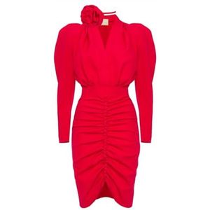 Swing Fashion Rode jurk met diepe halslijn en versierde roos Laura Rose | maat 34, rood, 34