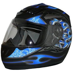 protectWEAR Motorhelm, integraalhelm, vlammendesign (mat blauw/zwart), XL, H510-BF-XL