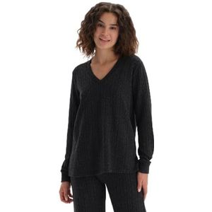 Dagi Dames V-hals lange mouwen gebreid sweatshirt, antraciet, S