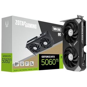 ZOTAC Gaming GeForce RTX 5060 Ti 8 GB Twin Edge OC DLSS 4 8 GB GDDR7 128-bit 28 Gbps PCIE 5.0 Gaming grafische kaart, IceStorm 2.0 koeling, SFF-gereed, ZT-B50610H-10M