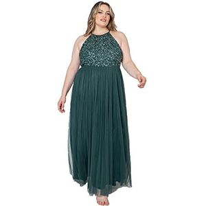 Maya Deluxe Vrouwen dames bruidsmeisje maxi jurk halter hals pailletten verfraaid prom afstuderen bruiloft, Emerald Groen, 32