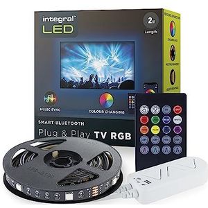 Integral LED RGB Plug and Play TV Strip IP20 2m 1.5w/m 24LED/M 10mm Breedte 120 Beam Box Pack met IR Controller & BLE APP Controle USB Power