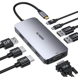 Docking Station USB C Dual Monitor 8-in-1 - Dock naar Dual HDMI, DisplayPort en VGA, 100W PD, 3 USB 2.0 - Quad-Display voor Dell, HP, Lenovo, ASUS, Microsoft