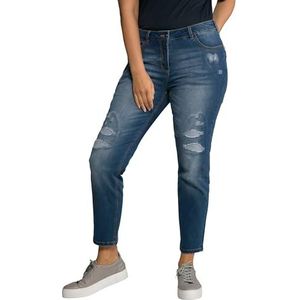 Ulla Popken Jeans Sarah, destroy-effecten, smalle pijpen, high waist denim dames, Blauwe Denim, 56 (Grote Maten)