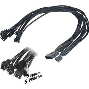 Akasa FLEXZ FP5 | 1 to 5 Ways | 4-pin PWM Fan Splitter Cable | Supports 5 PWM Fans From a Single Motherboard Header | With 4-pin Molex PSU Connector | 45cm | Black Braided Cable | AK-CBFA03-45