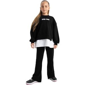 DeFacto Girl's Tricot Leggings, zwart, 11-12 Jaar