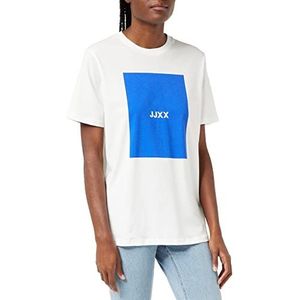 JACK & JONES Dames Jjxx Jxamber Ss Relaxed Tee Noos T-shirt, Helder wit/Print: blauw Lolite Vierkant, XL