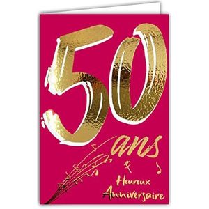Afie 69-2650 wenskaart voor 50e verjaardag goud glanzend gestructureerd voor heren, kleurtekst, voor binnen, met enveloppen, gemaakt in Frankrijk, ColorAges