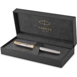 Parker Sonnet vulpen, roestvrij staal met gouden onderdelen, vulpen met middelgrote veer, geschenkdoos