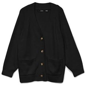 VERO MODA CURVE Vmcboom Ls V-hals Button Cardigan G Cur - Plus Size, zwart, XL