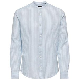 ONSCAIDEN LS Mao Stripe Linnen Shirt NOOS, Cashmere Blue, XL