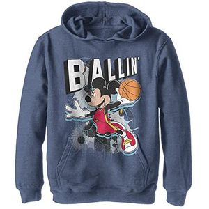 Disney Characters Mickey Ballin Boy's Hooded Pullover Fleece, Navy Blue Heather, Small, Heather Navy, S