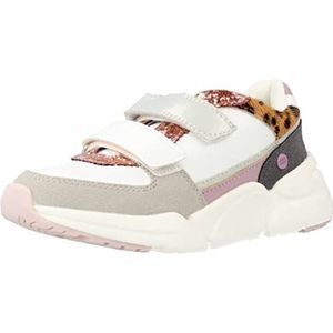 Omeath sneakers voor meisjes, wit met glitterdetails en pasteltinten, Luipaard Print, 29 EU