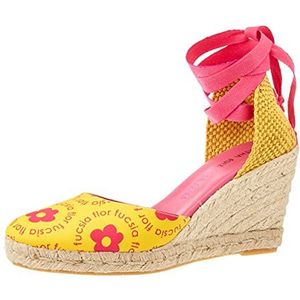 Agatha Ruiz de la Prada Agatha 120 sandalen met sleehak voor dames, geel met bloemen, fuchsia, 36 EU