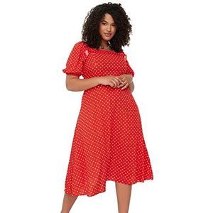Trendyol Vrouw Plus Size Midi A-lijn Relaxed fit Geweven Grote maten jurk, Rood,50, Rood, 48 grote maten