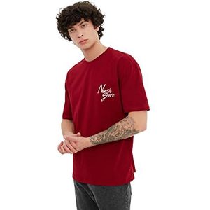 Trendyol Mannelijk Ontspannen Standaard Ronde Hals Geweven T-shirt Bordeaux, Bourgondy, XL