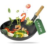 pasoli - Handgehamerde Wok - Wokpan - Koolstofstaal - Geschikt voor Inductie - Diameter 36 cm