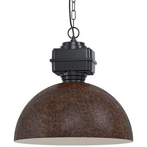 EGLO Hanglamp Rockingham, 1 lichtpunt, industrieel, vintage, retro, hanglamp van staal in zwart, bruin, eettafellamp, woonkamerlamp hangend, E27-fitti