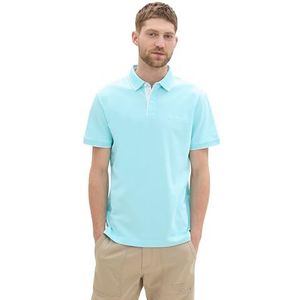 TOM TAILOR Basic Piqué poloshirt voor heren met logo-print, 34921 - Caribbean Turquoise, S