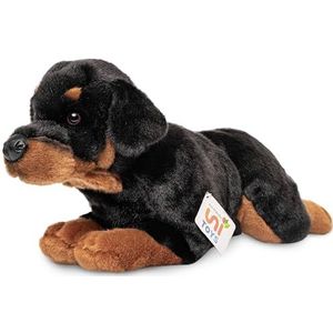 Uni-Toys - Rottweiler, liggend - 39 cm (lengte) - pluche hond, huisdier - pluche dier, knuffeldier, zwart-bruin