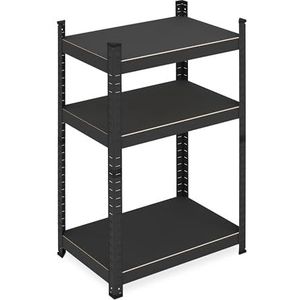 Relaxdays opbergrek H x B x D: ca. 90x60x40 cm, 750 kg, 3 planken, staal, stellingkast kelder, garage, modulair, zwart