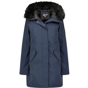 Geographical Norway Basiline Lady Lange parka voor dames, dik, warm, herfst, winter, dunne jas, capuchon, imitatiebont, winddichte jas, elegante donsjack voor dames (marineblauw S), Marineblauw, S