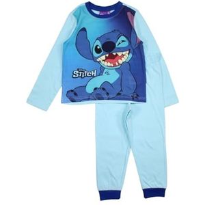 Lilo & Stitch katoenen jongenspyjama, comfortabel en behaaglijk, leuk design voor winternachten, Marineblauw, 5 Jaren
