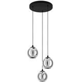 EGLO Hanglamp Ariscani, 3-lichts cluster hanglamp eettafel, hanglamp van metaal in zwart en rookglas in zwart-transparant, eetkamerlamp hangend, E27-fitting, Ø 42,5 cm