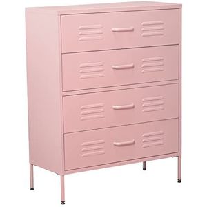 Commode met 4 laden met ventilatieopeningen van metaal, roze, 80 x 35 x 102 cm, hoogte: 15,5 cm