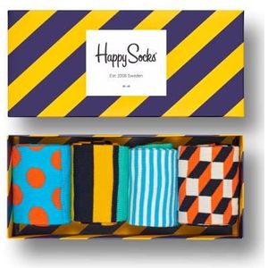 Happy Socks Amazon Stripe Gift Box, Kleurrijke en Leuke, Sokken voor Dames en Heren, Blauw-Oranje-Rood-Geel-Wit 4 paar (36-40)