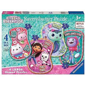 Ravensburger - Puzzel Gabby's Dollhouse Collection Puzzel Shaped 4 in een doos, 4 puzzels van 10, 12, 14, 16 stukjes, puzzel voor kinderen, aanbevolen leeftijd: vanaf 3 jaar