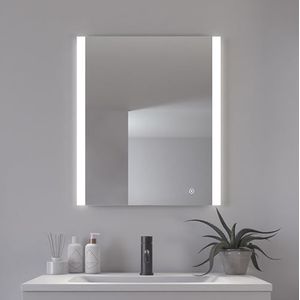 Loevschall Vega Vierkante spiegel met verlichting, led-spiegel met touch-schakelaar, 600 x 700 cm, badkamerspiegel met ledverlichting, verstelbare badkamerspiegel met verlichting
