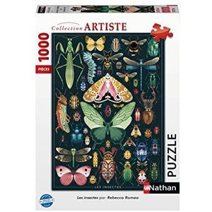 Nathan 87244 Puzzel 1000 stukjes, de insecten, Rebecca Romeo, volwassenen en kinderen vanaf 14 jaar, hoogwaardige puzzel, kunstenaarscollectie