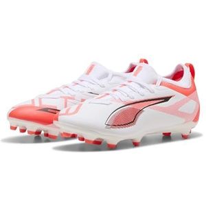 PUMA Ultra 5 Match FG/AG JR voetbalschoen, wit zwart-gloeiend rood, 2.5 UK, Puma Wit PUMA Zwart Gloeiend Rood, 35 EU