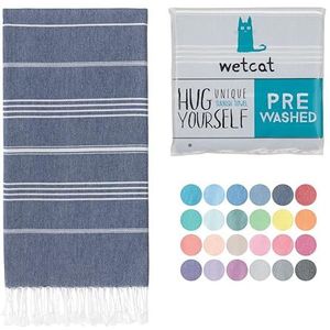 WETCAT Turkse strandlaken, extra groot, 38 x 71 cm, 100% katoen, zandvrij, sneldrogend, extra grote lichte reishanddoek voor volwassenen, strandaccessoires, geschenken - donkerblauw